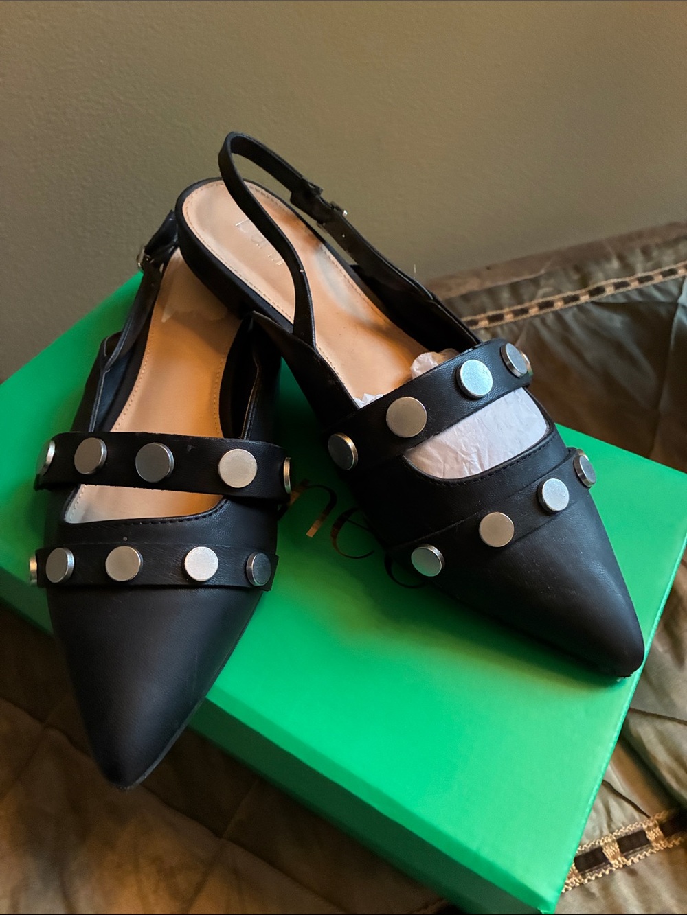 Bar lll  Studded Pointed Slingback Flats